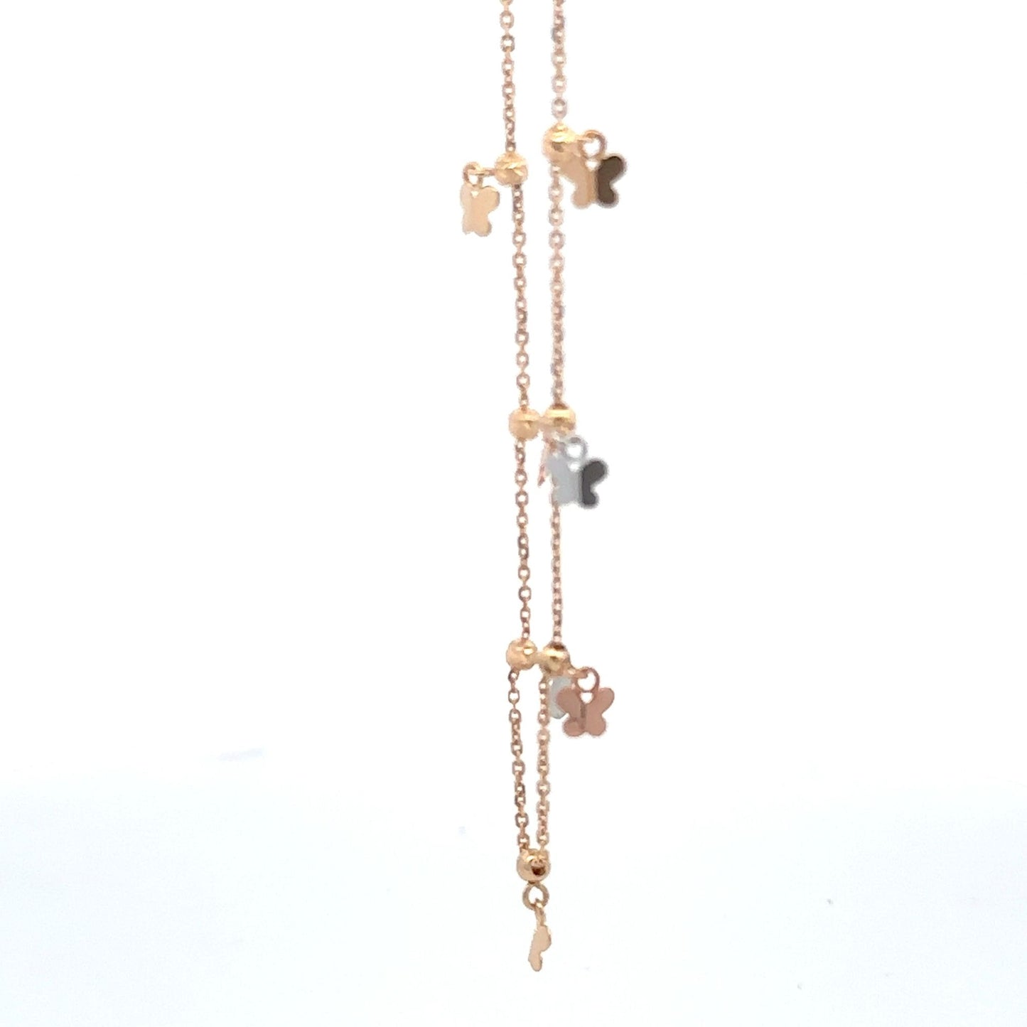18K Gold Bracelet Butterflies Charms Three Tones Size 8 inches 2.54 grams - Rafant