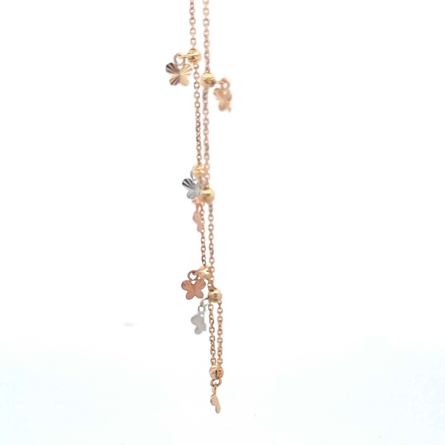 18K Gold Bracelet Butterflies Charms Three Tones Size 8 inches 2.54 grams - Rafant
