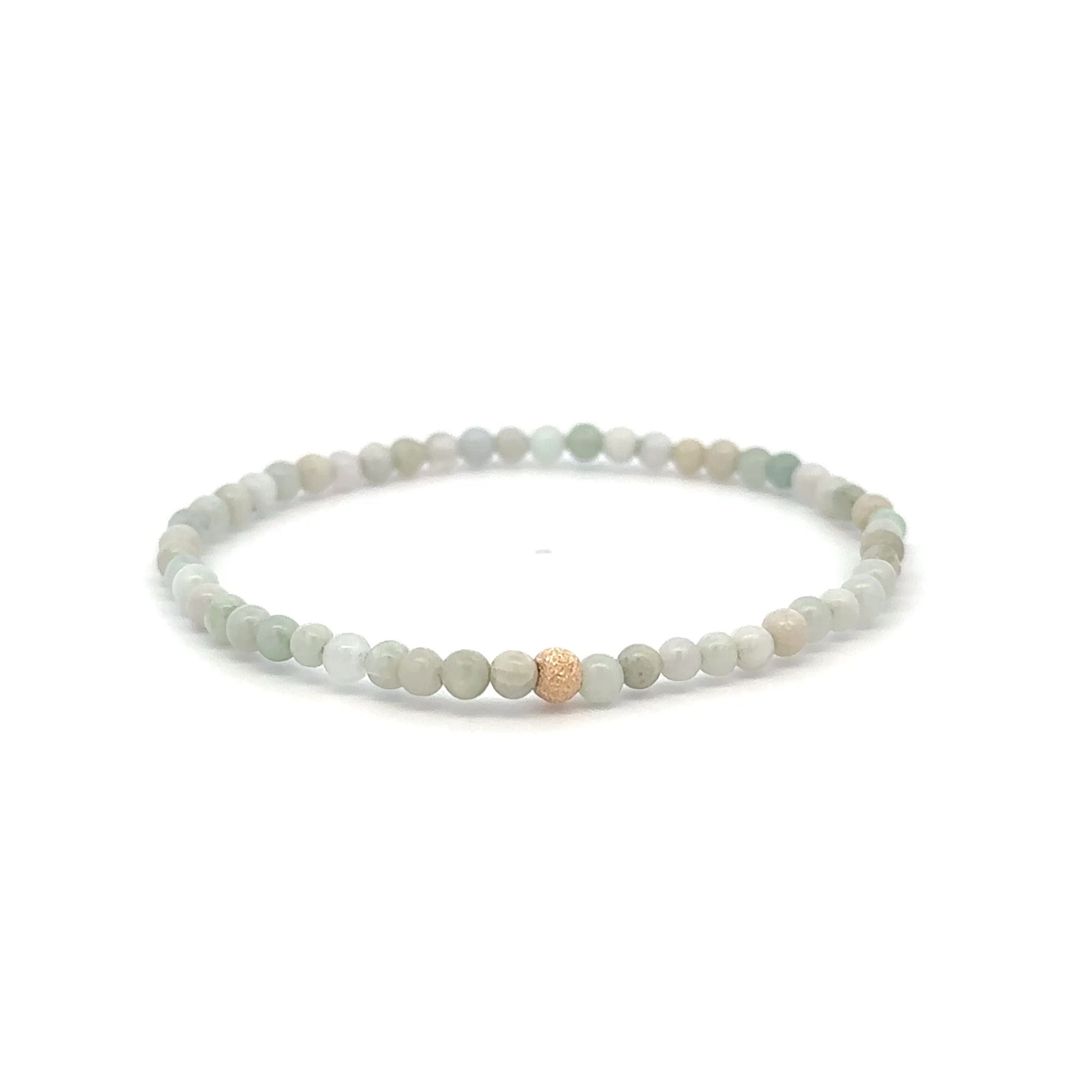 Burmese Jade Mini Beaded Stretch Bracelet with 14K Gold Stardust Accent Bead Handmade Natural Stone Jewelry - Rafant