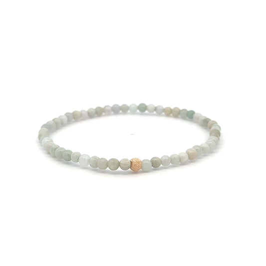 Burmese Jade Mini Beaded Stretch Bracelet with 14K Gold Stardust Accent Bead Handmade Natural Stone Jewelry - Rafant