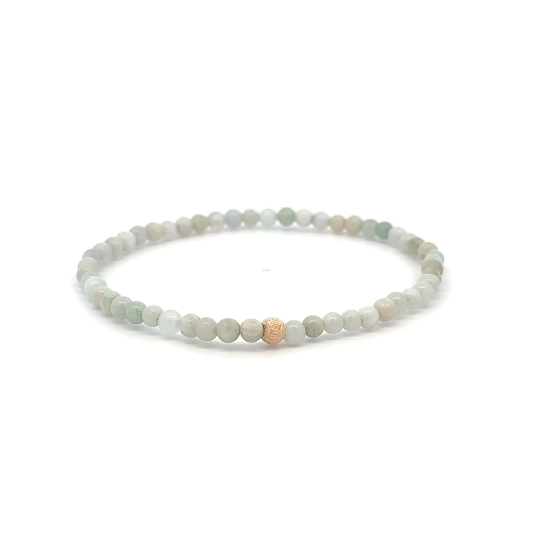 Burmese Jade Mini Beaded Stretch Bracelet with 14K Gold Stardust Accent Bead Handmade Natural Stone Jewelry