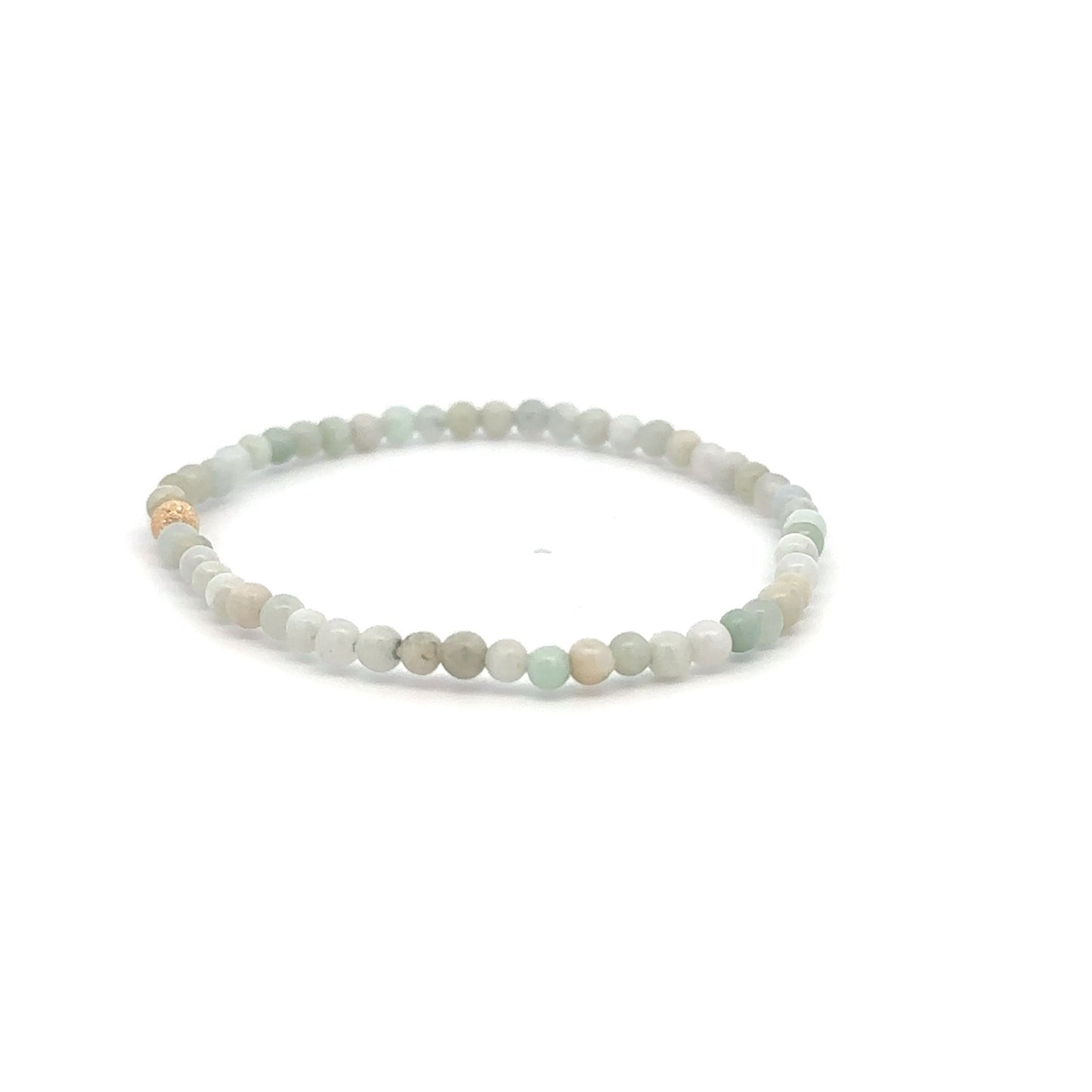 Burmese Jade Mini Beaded Stretch Bracelet with 14K Gold Stardust Accent Bead Handmade Natural Stone Jewelry - Rafant
