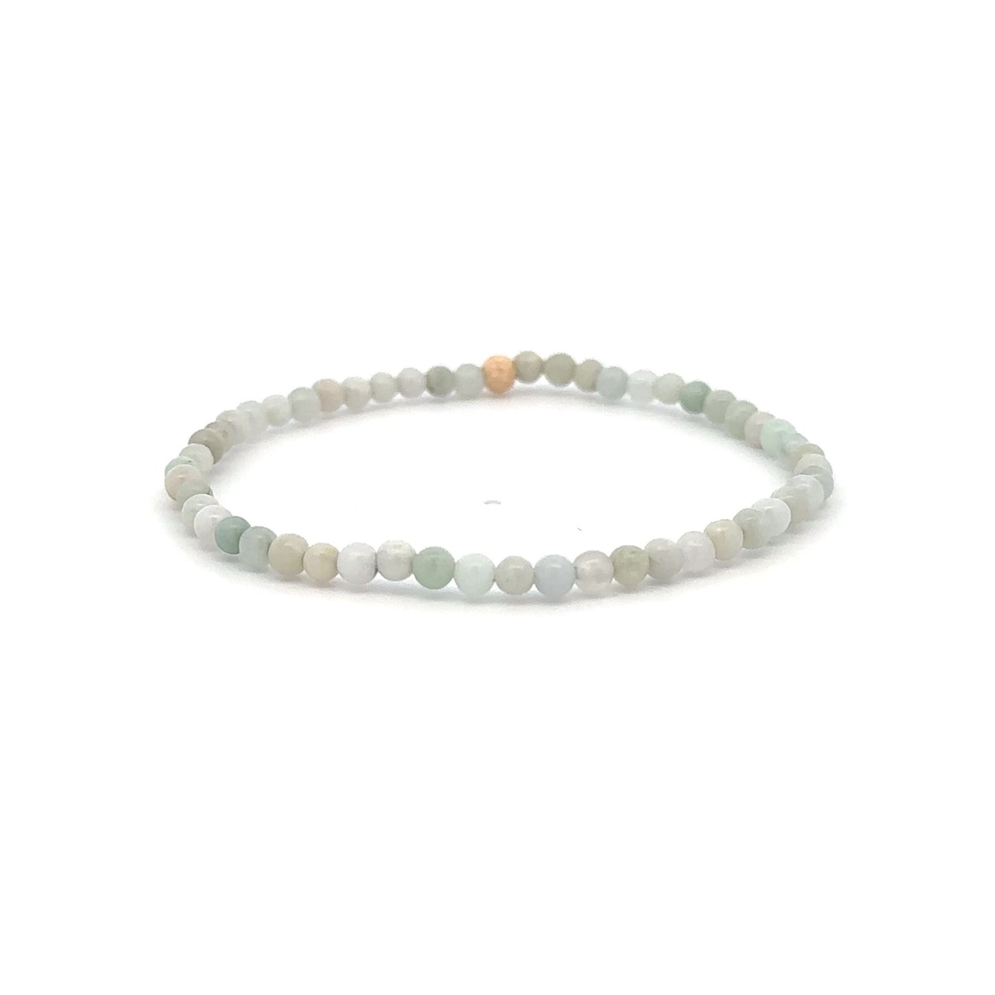 Burmese Jade Mini Beaded Stretch Bracelet with 14K Gold Stardust Accent Bead Handmade Natural Stone Jewelry - Rafant