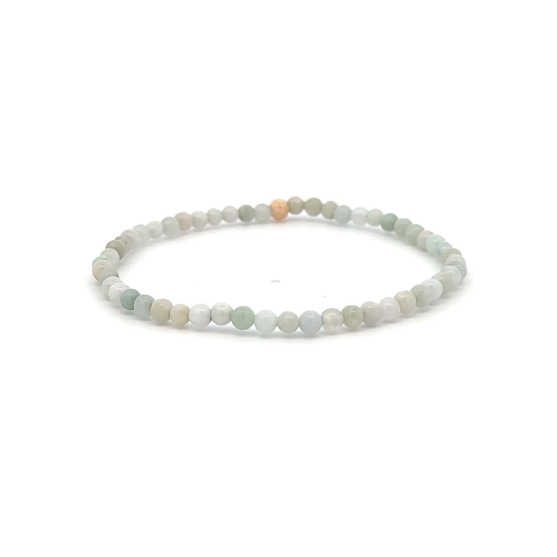 Burmese Jade Mini Beaded Stretch Bracelet with 14K Gold Stardust Accent Bead Handmade Natural Stone Jewelry - Rafant