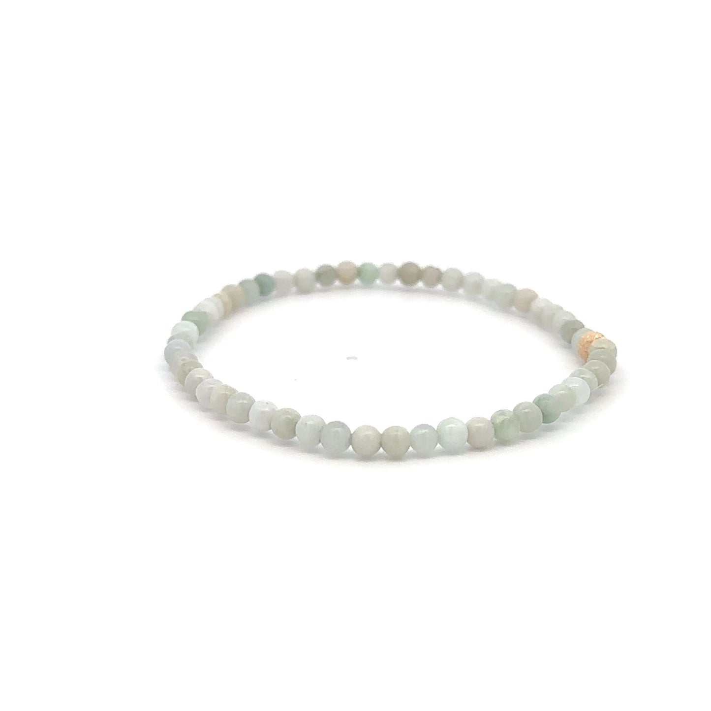 Burmese Jade Mini Beaded Stretch Bracelet with 14K Gold Stardust Accent Bead Handmade Natural Stone Jewelry - Rafant