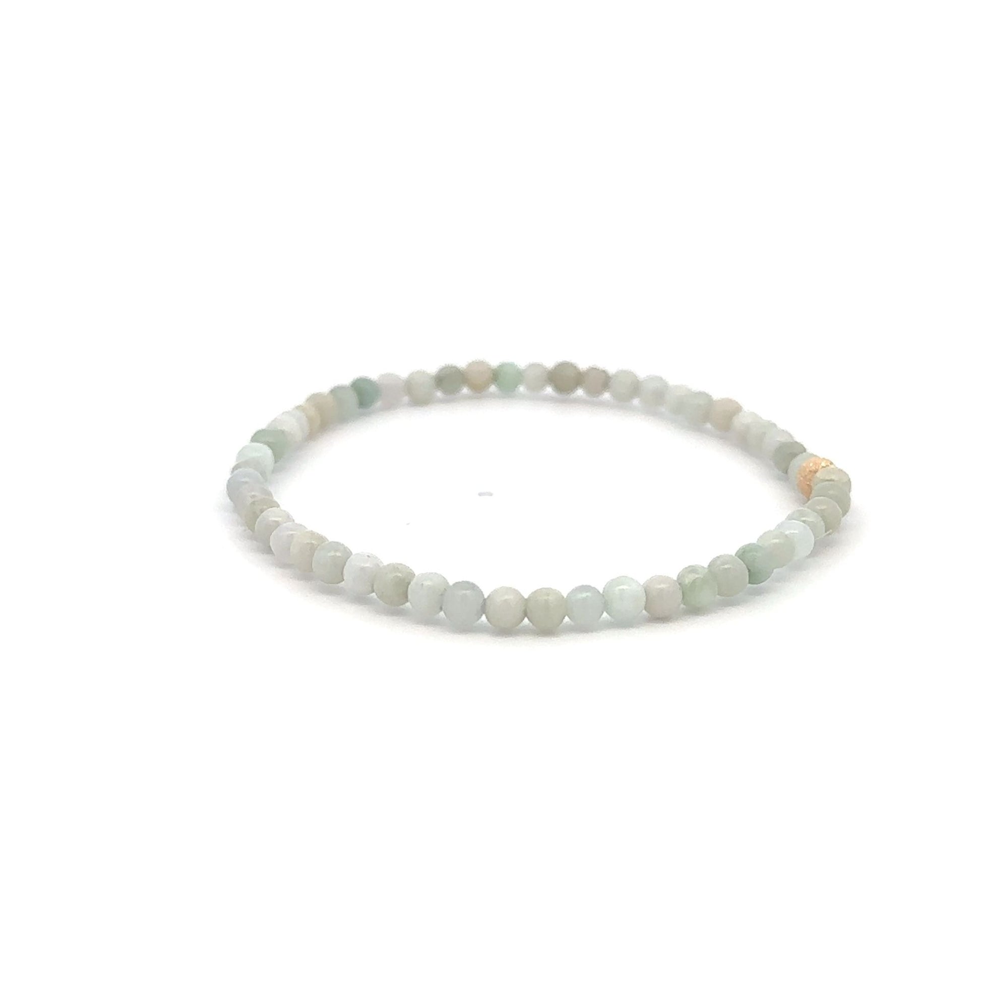 Burmese Jade Mini Beaded Stretch Bracelet with 14K Gold Stardust Accent Bead Handmade Natural Stone Jewelry - Rafant