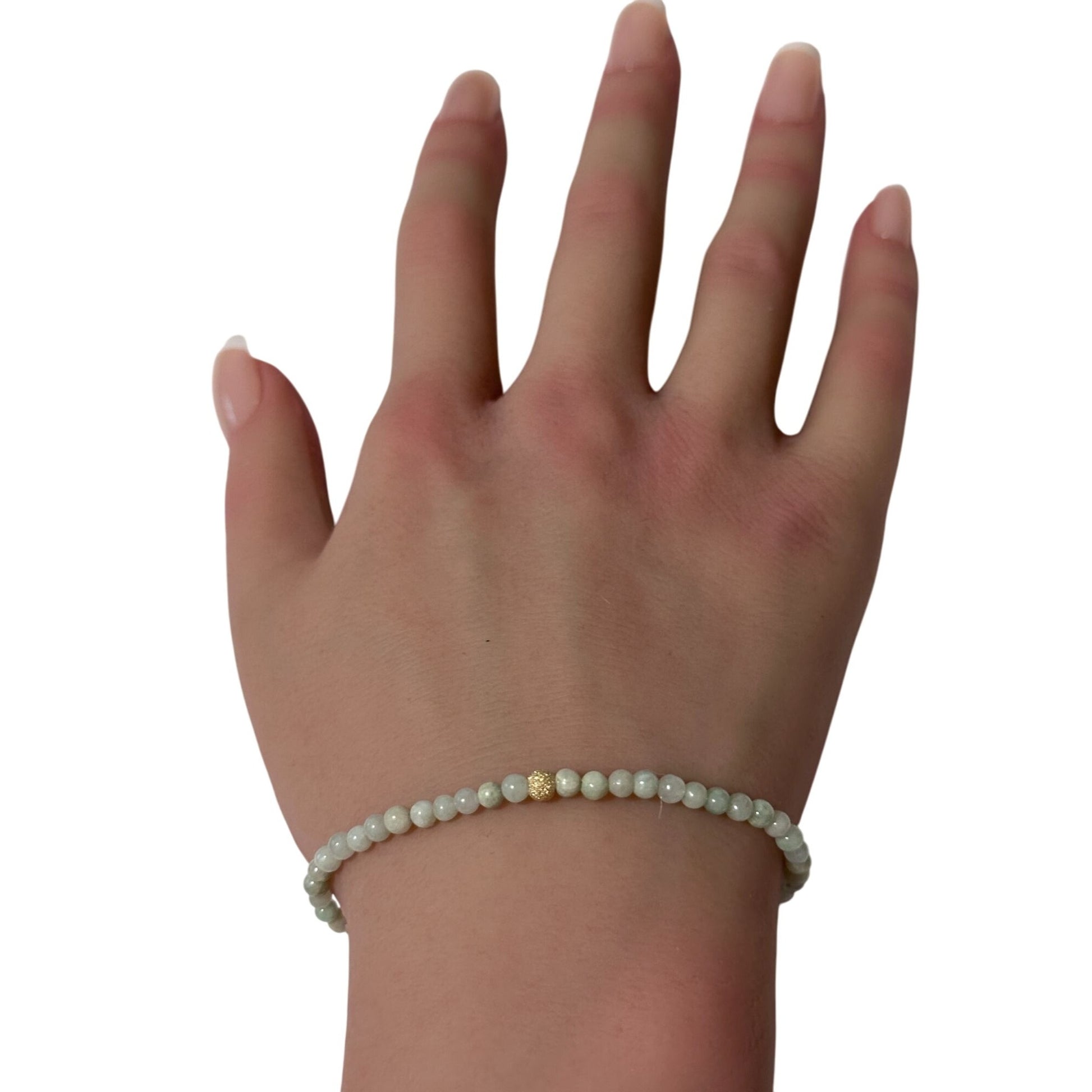 Burmese Jade Mini Beaded Stretch Bracelet with 14K Gold Stardust Accent Bead Handmade Natural Stone Jewelry - Rafant