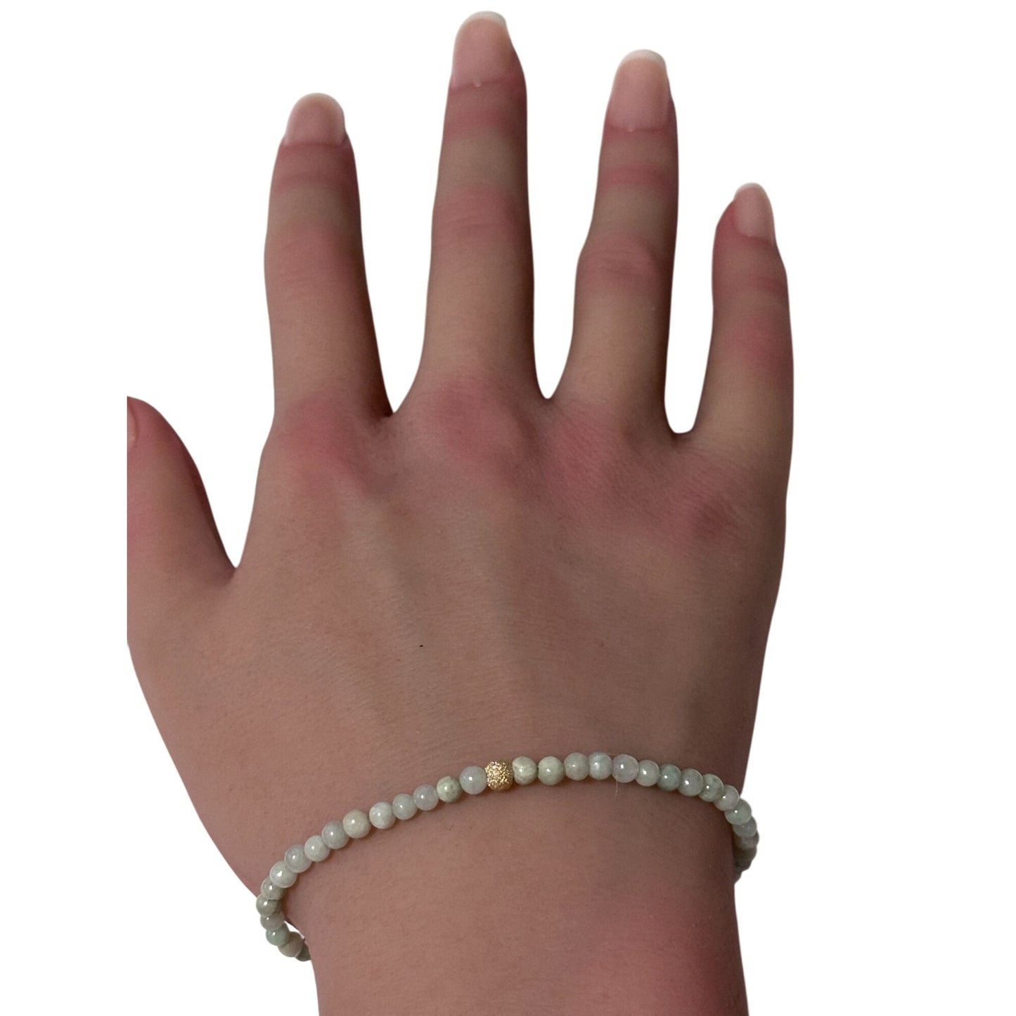 Burmese Jade Mini Beaded Stretch Bracelet with 14K Gold Stardust Accent Bead Handmade Natural Stone Jewelry - Rafant