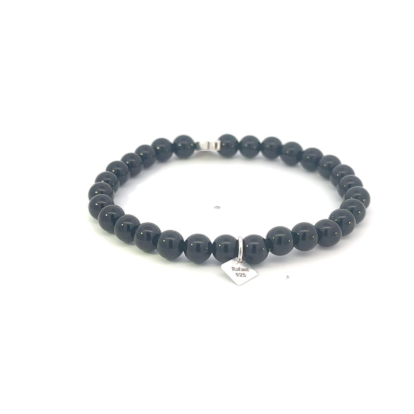 925 Sterling Silver Snowman Black Onyx Bracelet, 6mm Natural Gemstone Holiday Stretch Bracelet