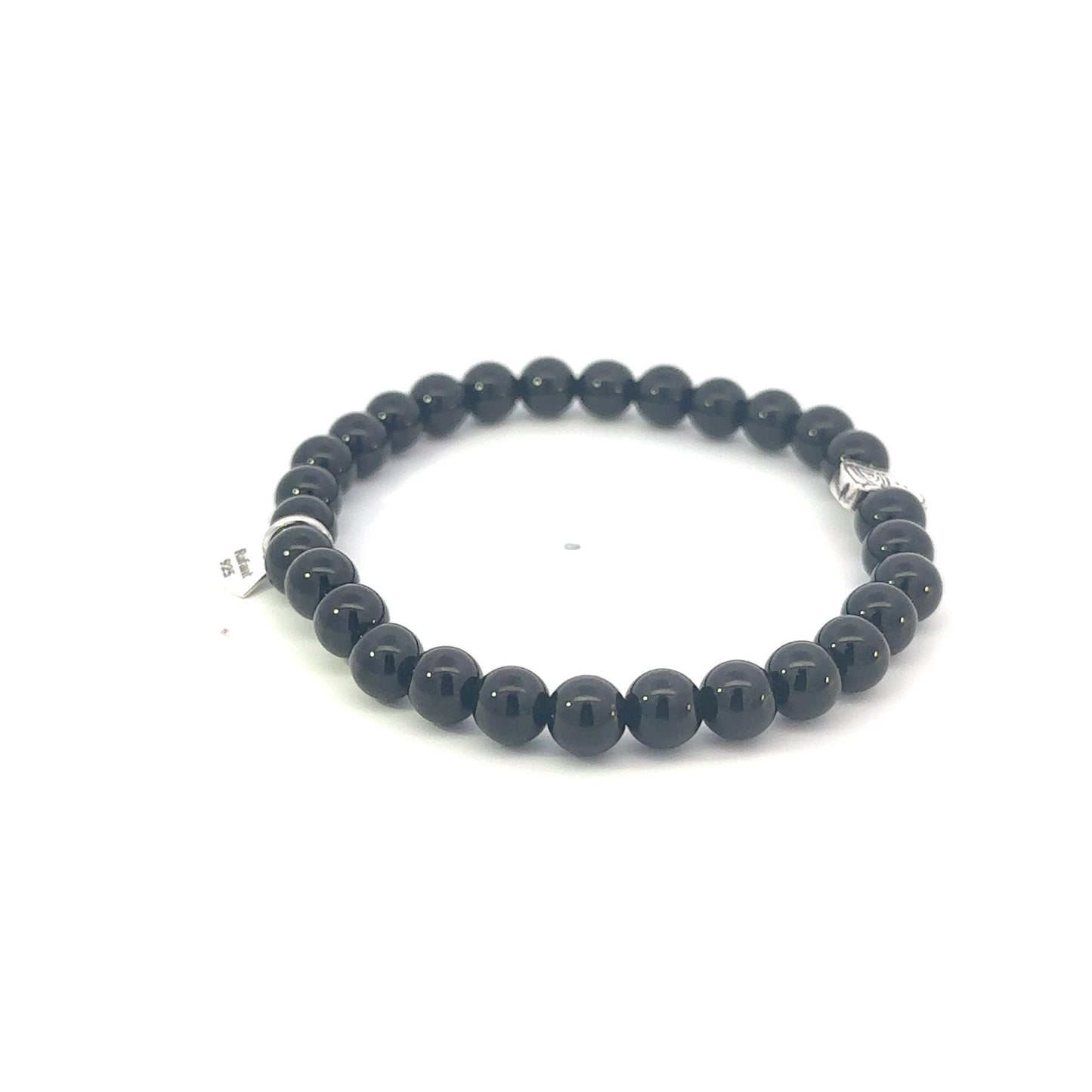 925 Sterling Silver Snowman Black Onyx Bracelet, 6mm Natural Gemstone Holiday Stretch Bracelet