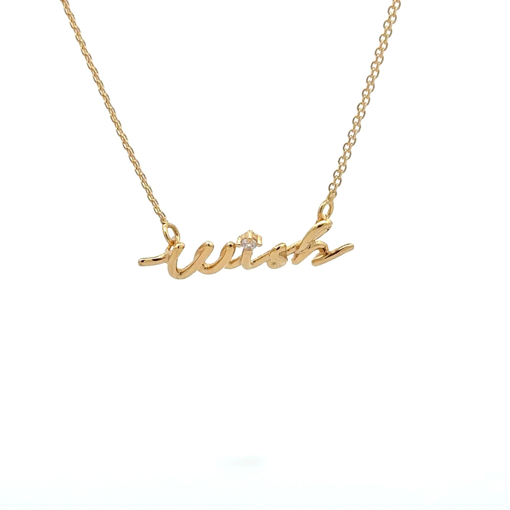 18K Gold Necklace Chain Wish Cubic Zirconia 17 inches 1 inch extension 2.43 grams - Rafant