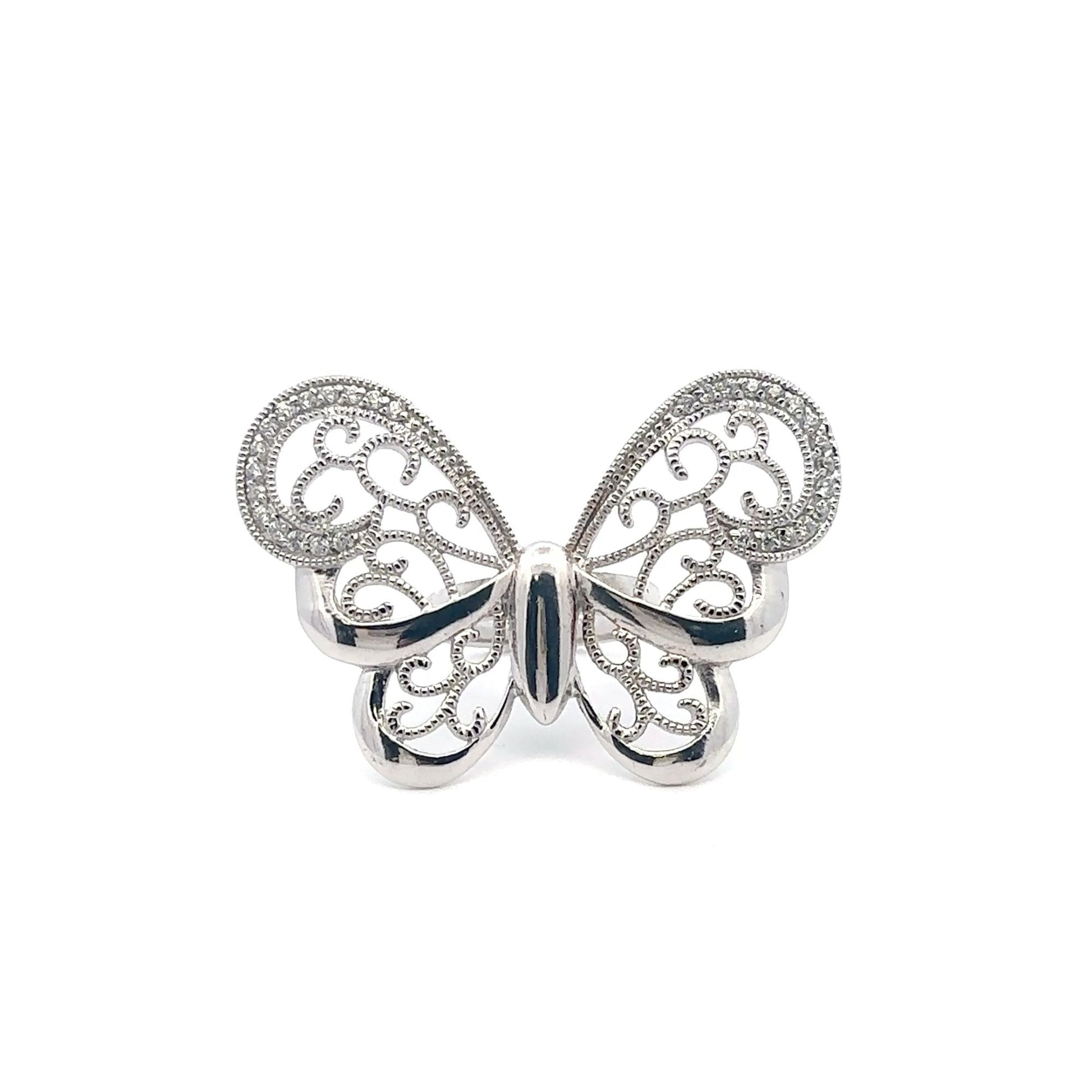 925 Sterling Silver Ring  Butterfly Very Large Cubic Zirconia Size 5 - Rafant