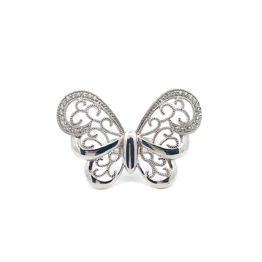 925 Sterling Silver Ring  Butterfly Very Large Cubic Zirconia Size 5 - Rafant