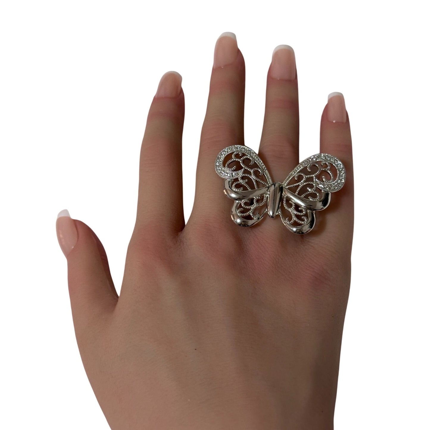 925 Sterling Silver Ring  Butterfly Very Large Cubic Zirconia Size 5 - Rafant