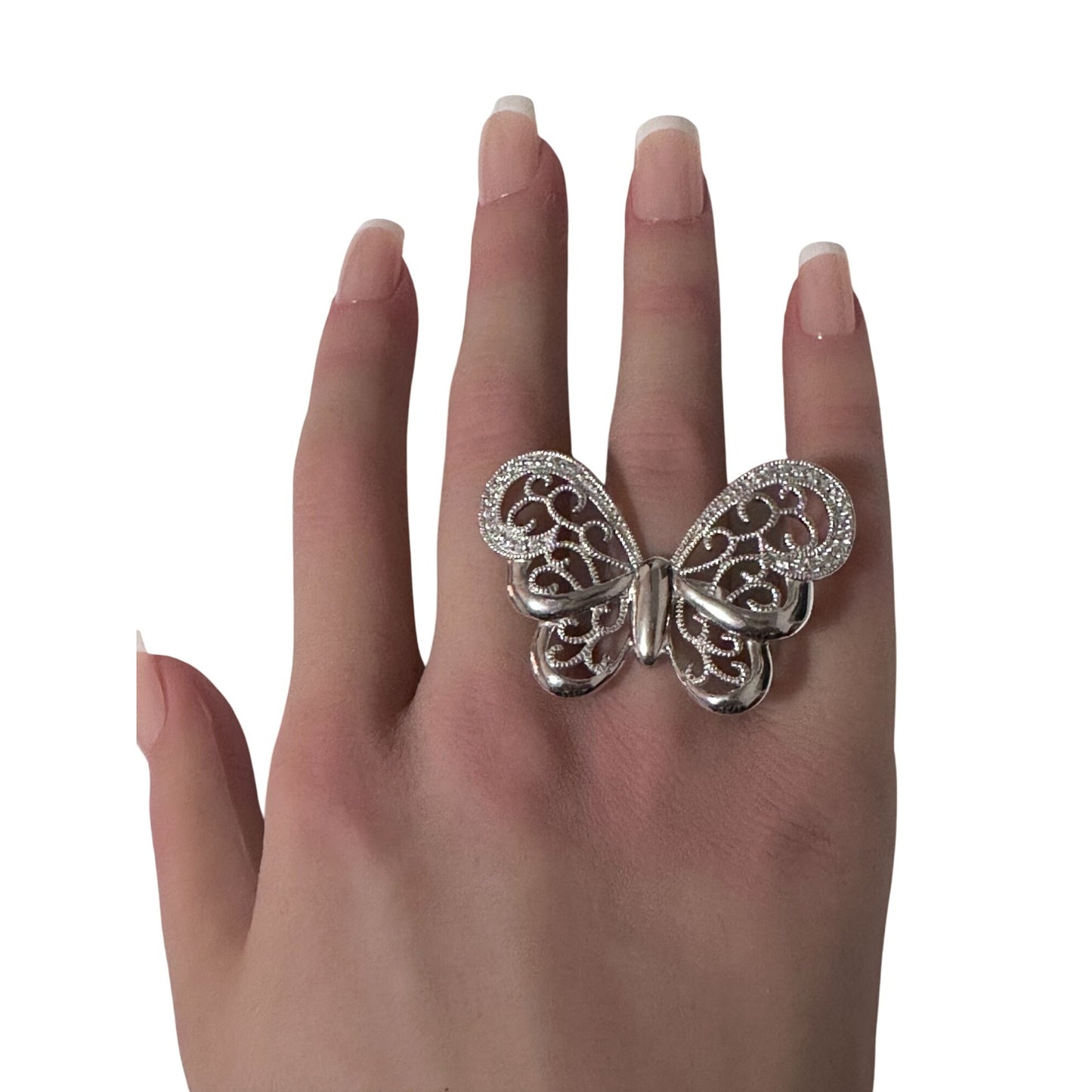 925 Sterling Silver Ring  Butterfly Very Large Cubic Zirconia Size 5 - Rafant