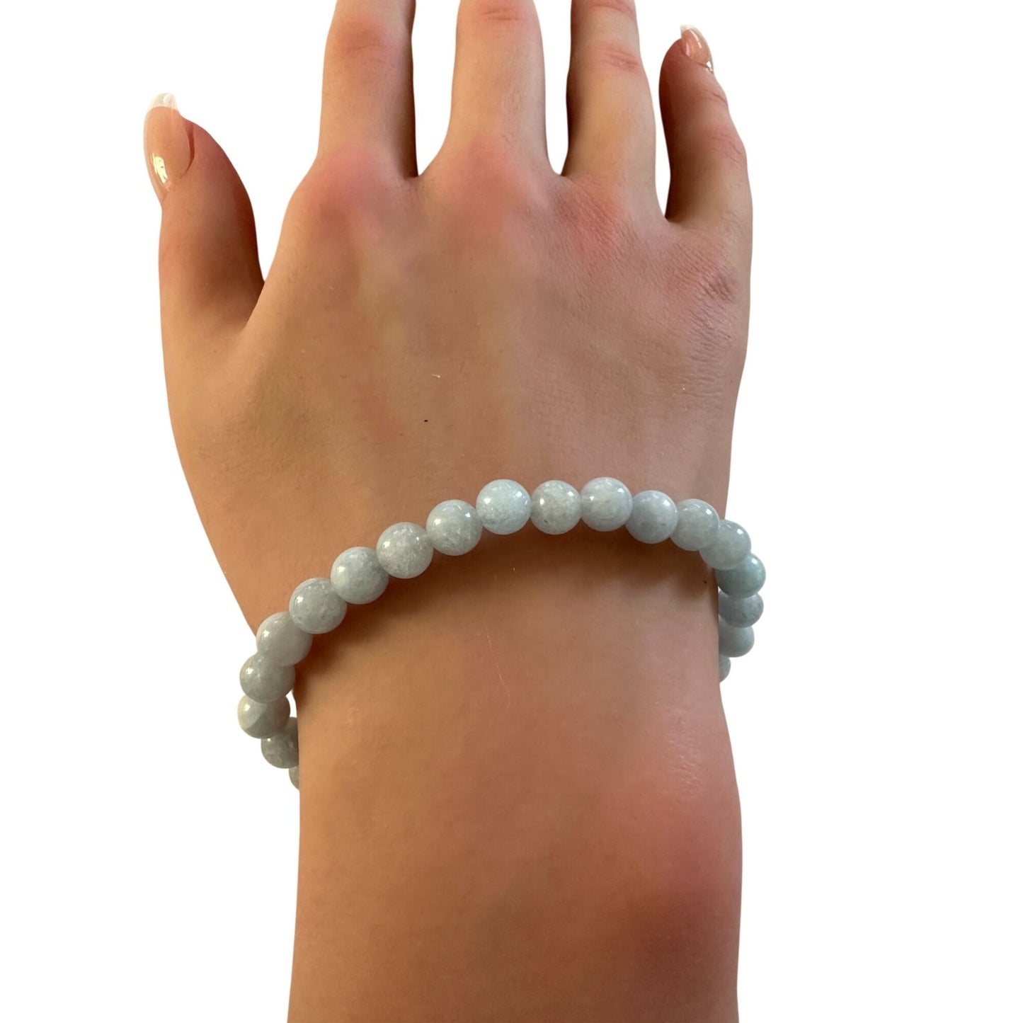 Natural Aquamarine 6mm Stretchable Bracelet 18k Gold Bead Charm Size 6.75 inches - Rafant