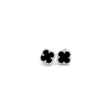 Load image into Gallery viewer, 925 Sterling Silver Stud Black Agate Clover Earrings
