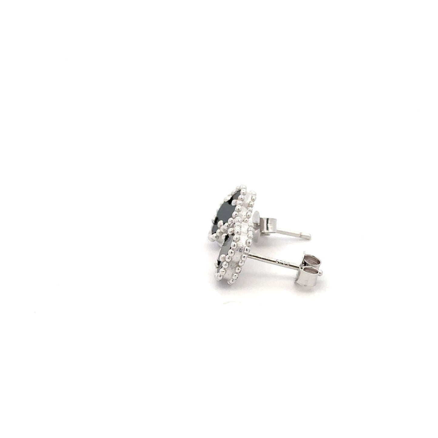 925 Sterling Silver Stud Black Agate Clover Earrings - Rafant