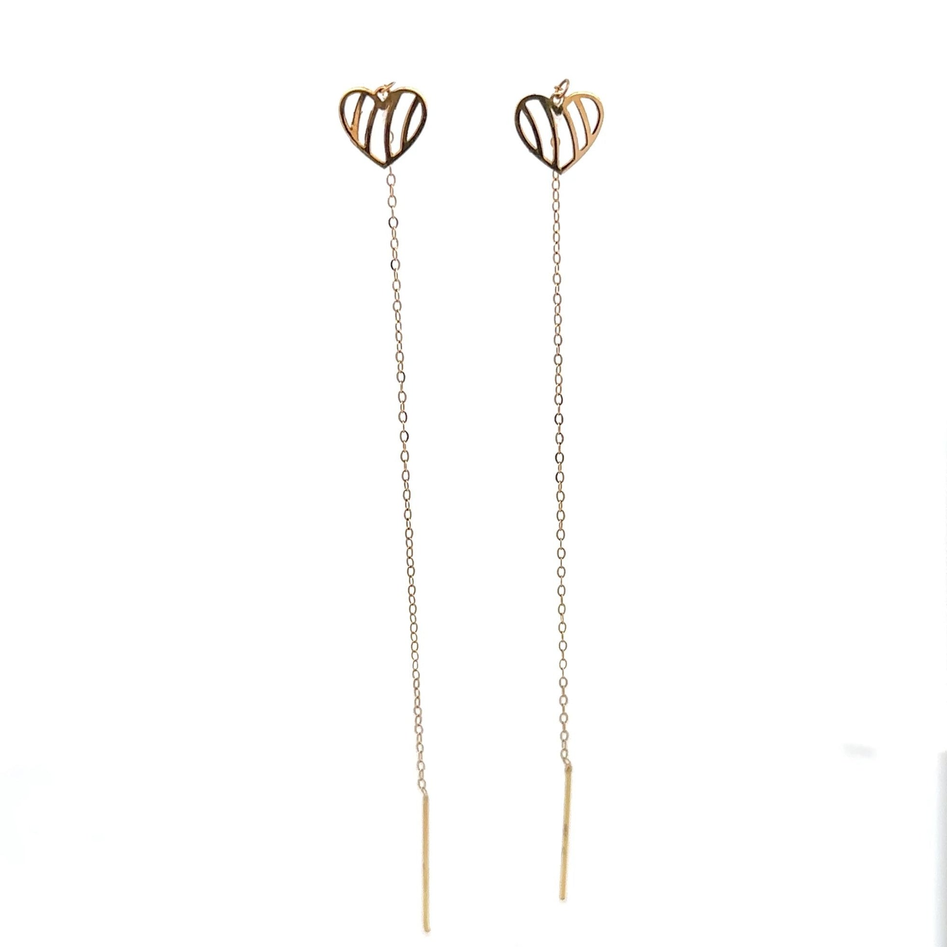 18K Gold Earrings Threader Heart - Rafant