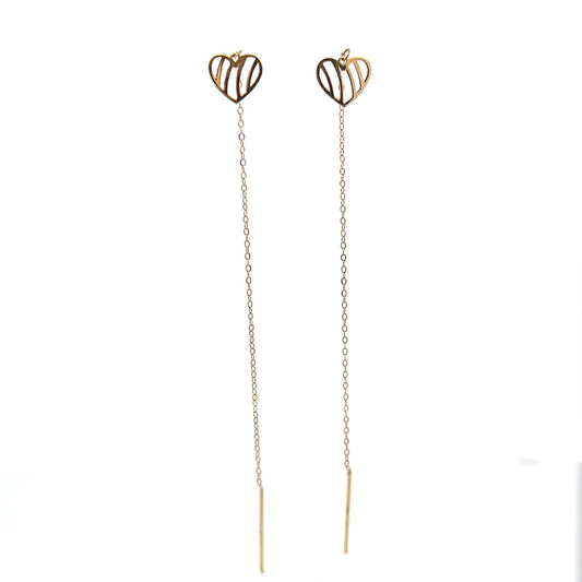 18K Gold Earrings Threader Heart - Rafant