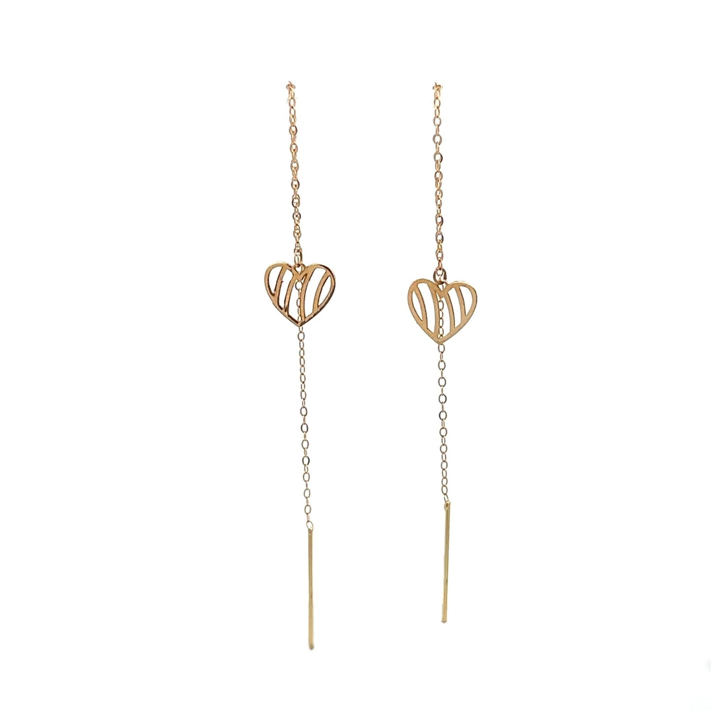 18K Gold Earrings Threader Heart - Rafant