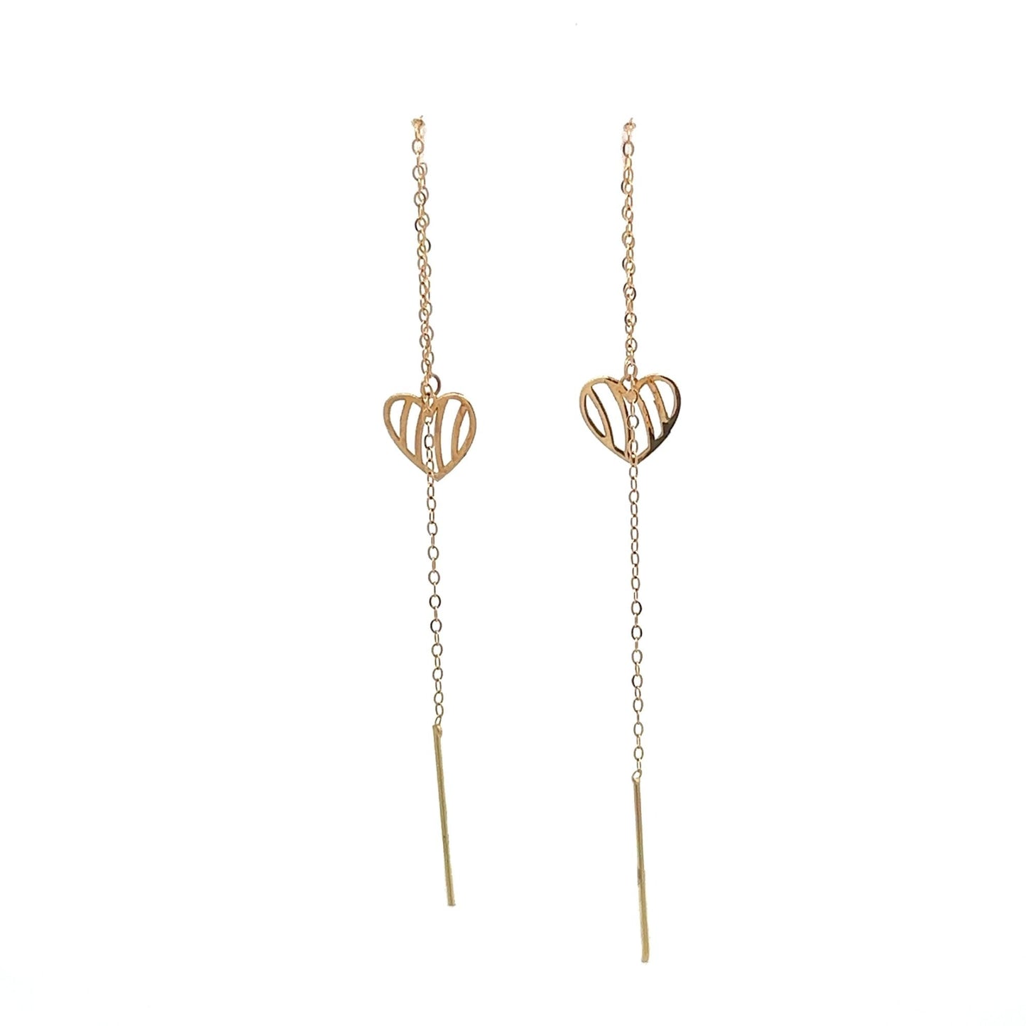 18K Gold Earrings Threader Heart - Rafant