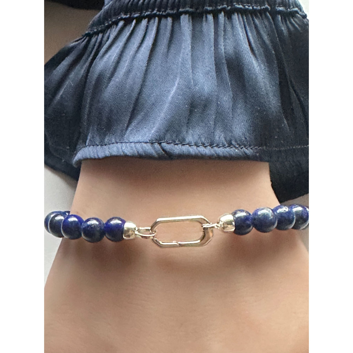 Sterling Silver Modular Gemstone Bracelet Natural Amethyst Lapis Tiger Eye Garnet Onyx Detachable Gate Clasp Charm Holder