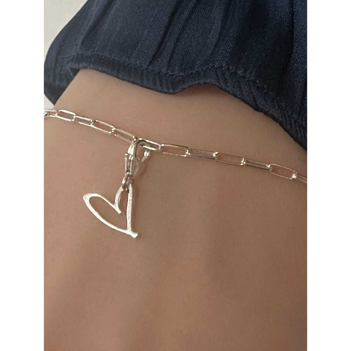 925 Sterling Silver Paperclip Chain Removable Heart Charm Bracelet Size 7"