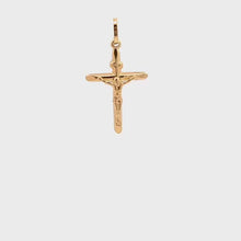 Load and play video in Gallery viewer, 18K Yellow Gold Pendant Cross Jesus Christ Religious 1.19 grams
