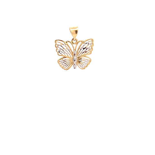 18K Gold Pendant Two Tone White Yellow Gold Butterfly 1.43 grams - Rafant