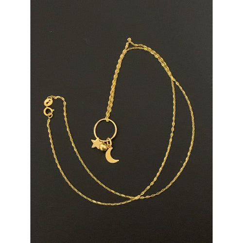 18K Gold Necklace Chain 18 inches with Moon Star Circle Ball Pendant 1.96 grams - Rafant