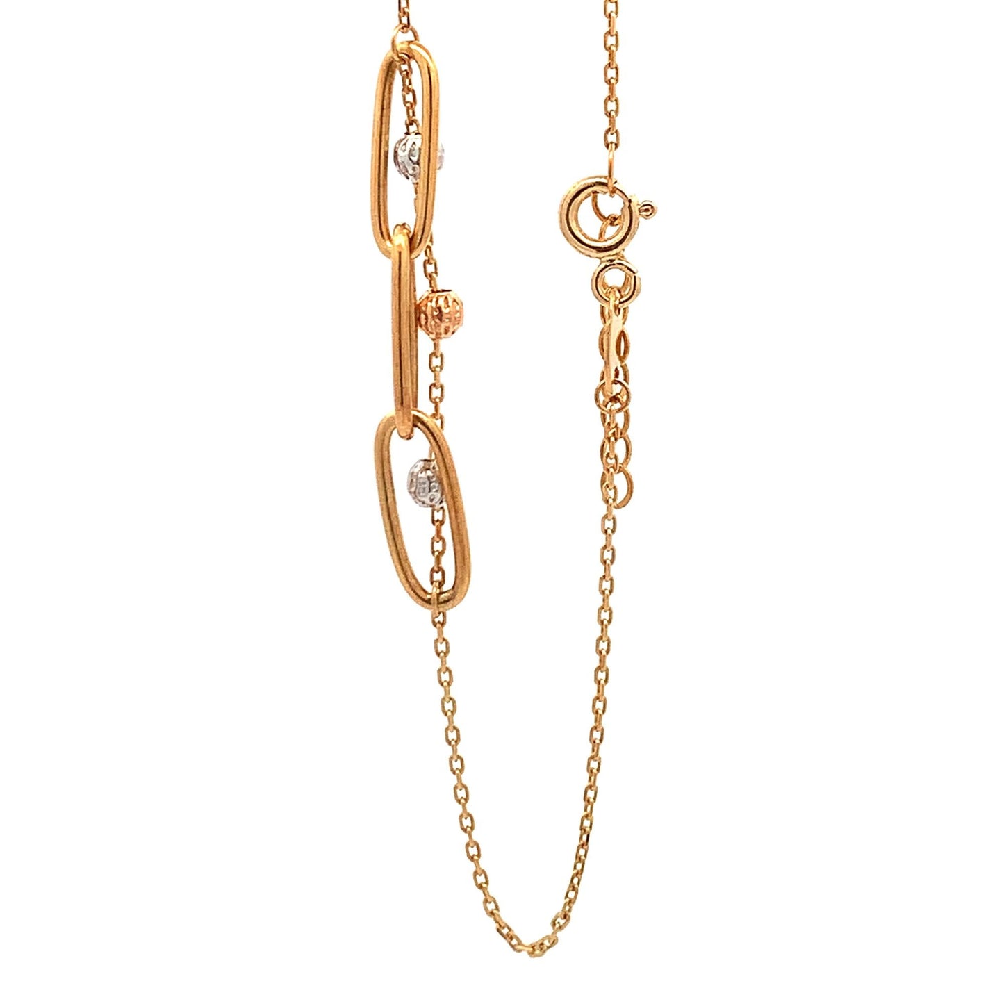 18K Gold Bracelet Cable Chain White Rose Yellow Gold Beads S 6.5 inches 0.5" extension 2.39 grams - Rafant