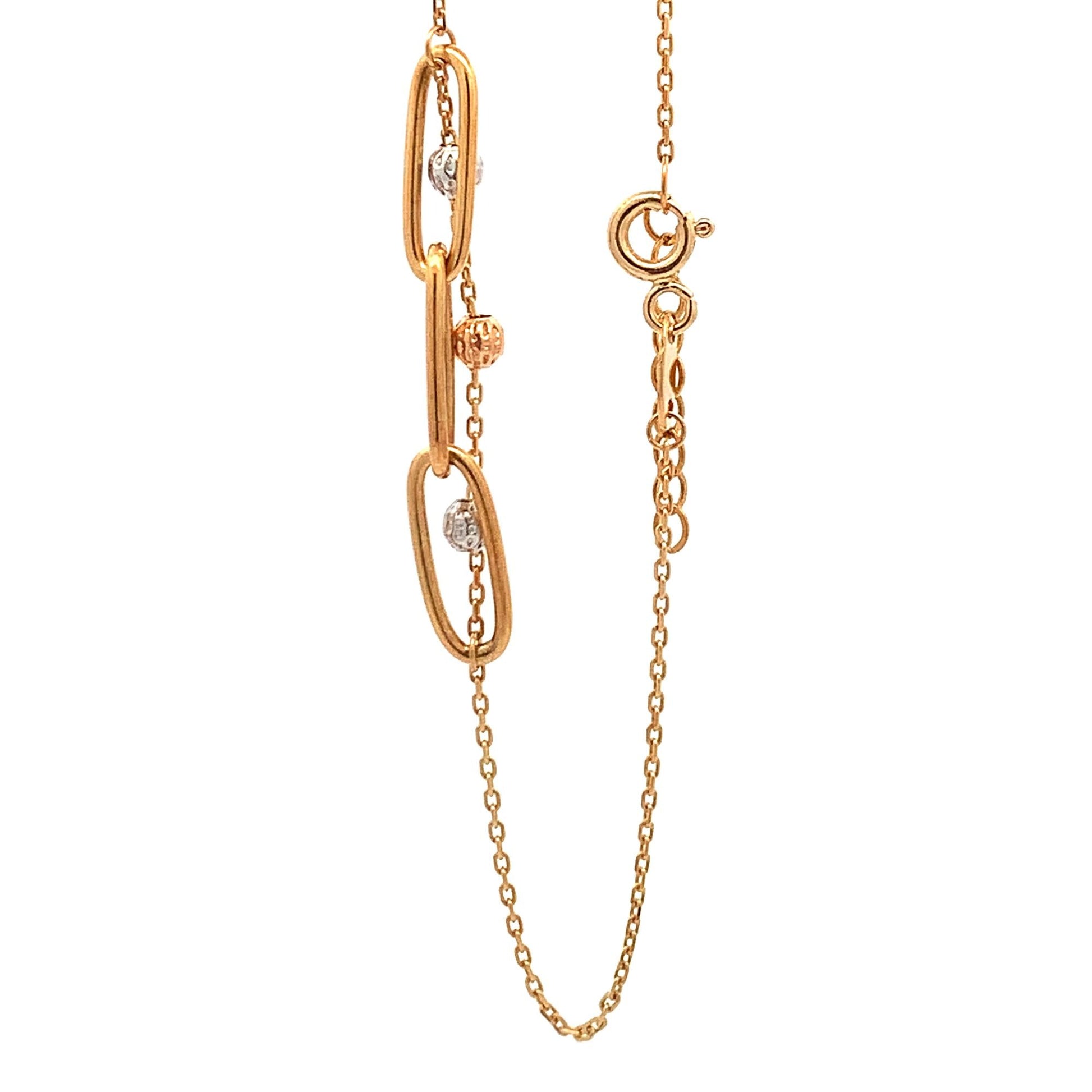 18K Gold Bracelet Cable Chain White Rose Yellow Gold Beads S 6.5 inches 0.5" extension 2.39 grams - Rafant