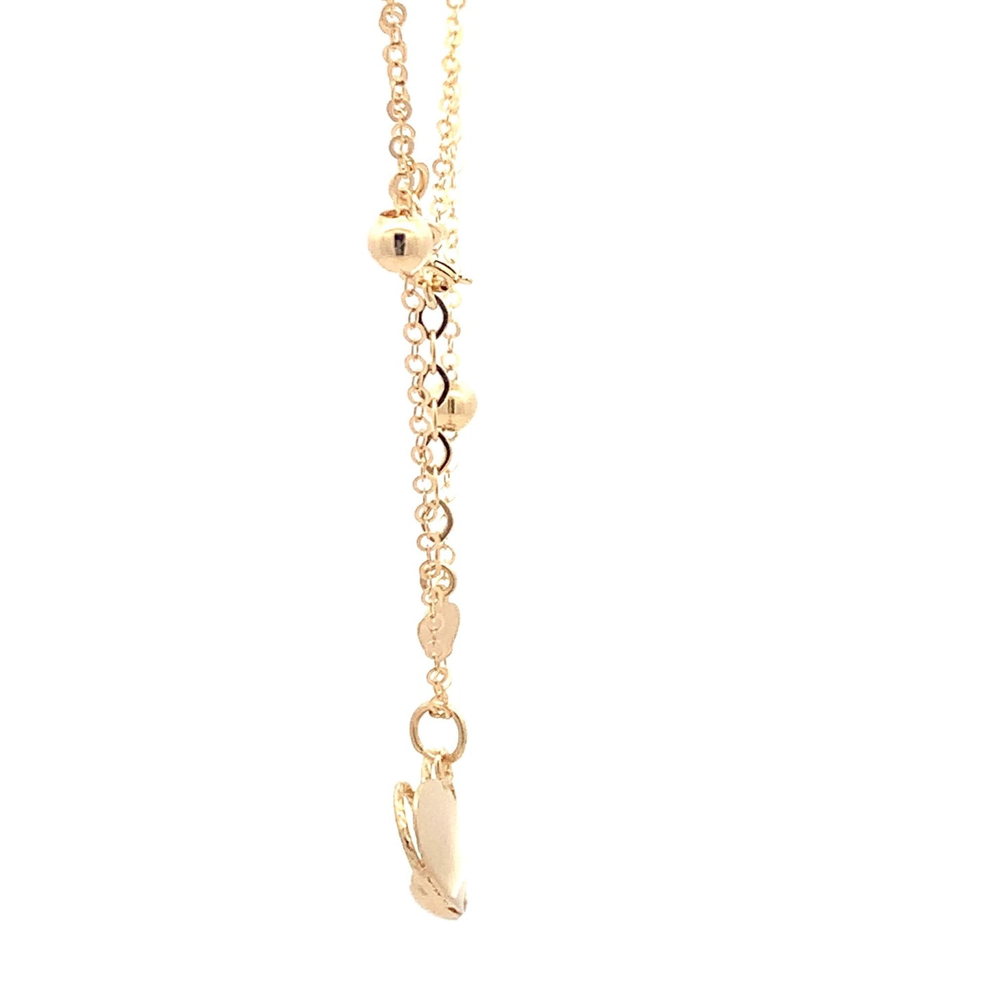18K Yellow Gold Necklace Chain 16.75 " plus one inch extension Pendant Heart Beads 3.32 grams - Rafant