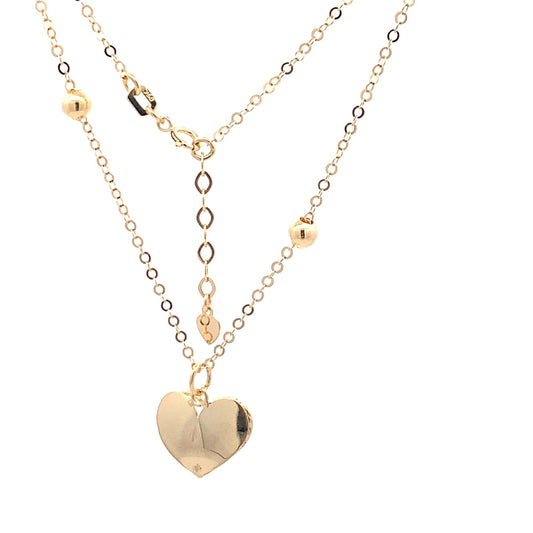 18K Yellow Gold Necklace Chain 16.75 " plus one inch extension Pendant Heart Beads 3.32 grams - Rafant