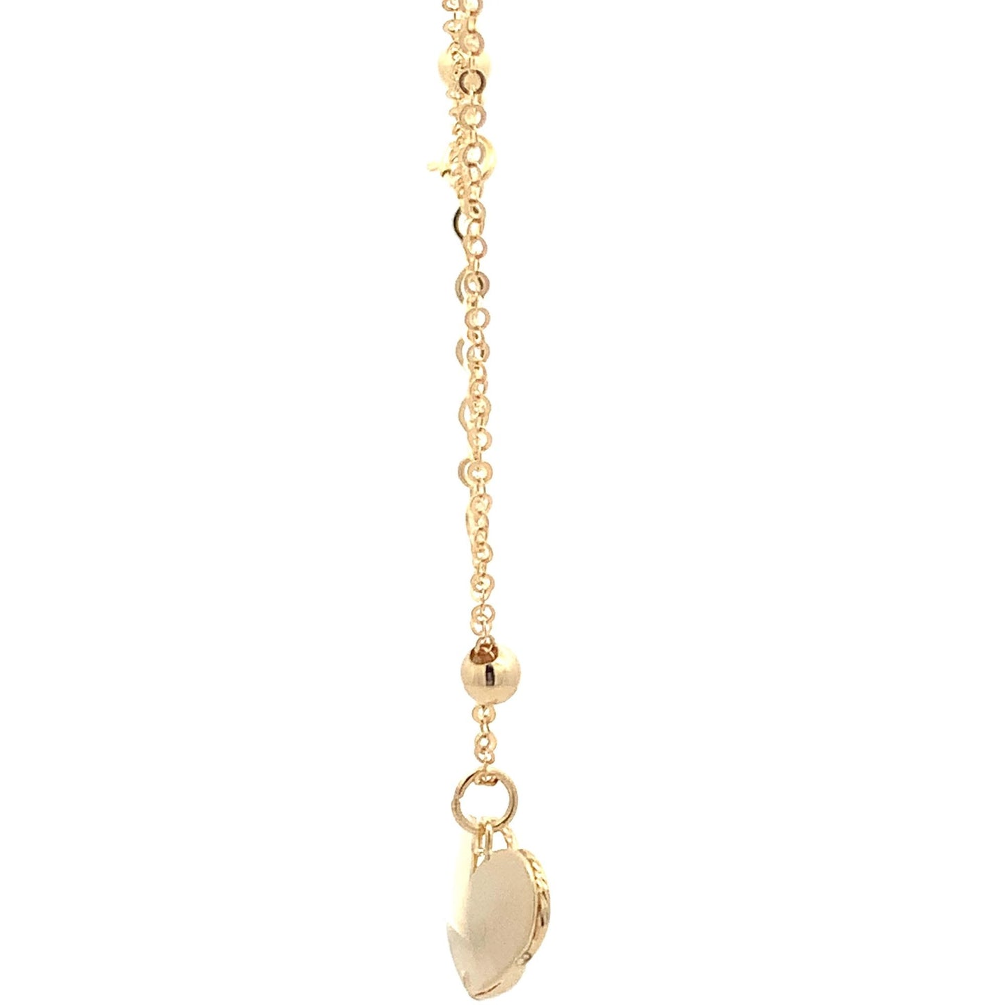 18K Yellow Gold Necklace Chain 16.75 " plus one inch extension Pendant Heart Beads 3.32 grams - Rafant