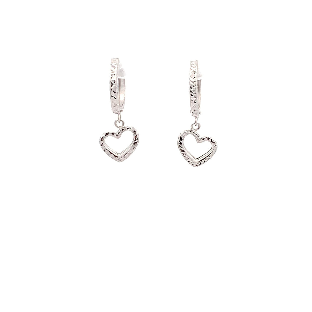 18K White Gold Earrings Hoops Drop Heart 1.36 grams Small - Rafant