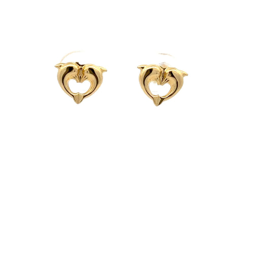 18K Gold Earrings Stud Dolphins Small 0.66 grams - Rafant