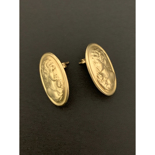 18K Gold Woman Lady Stud Earrings Oval - Rafant