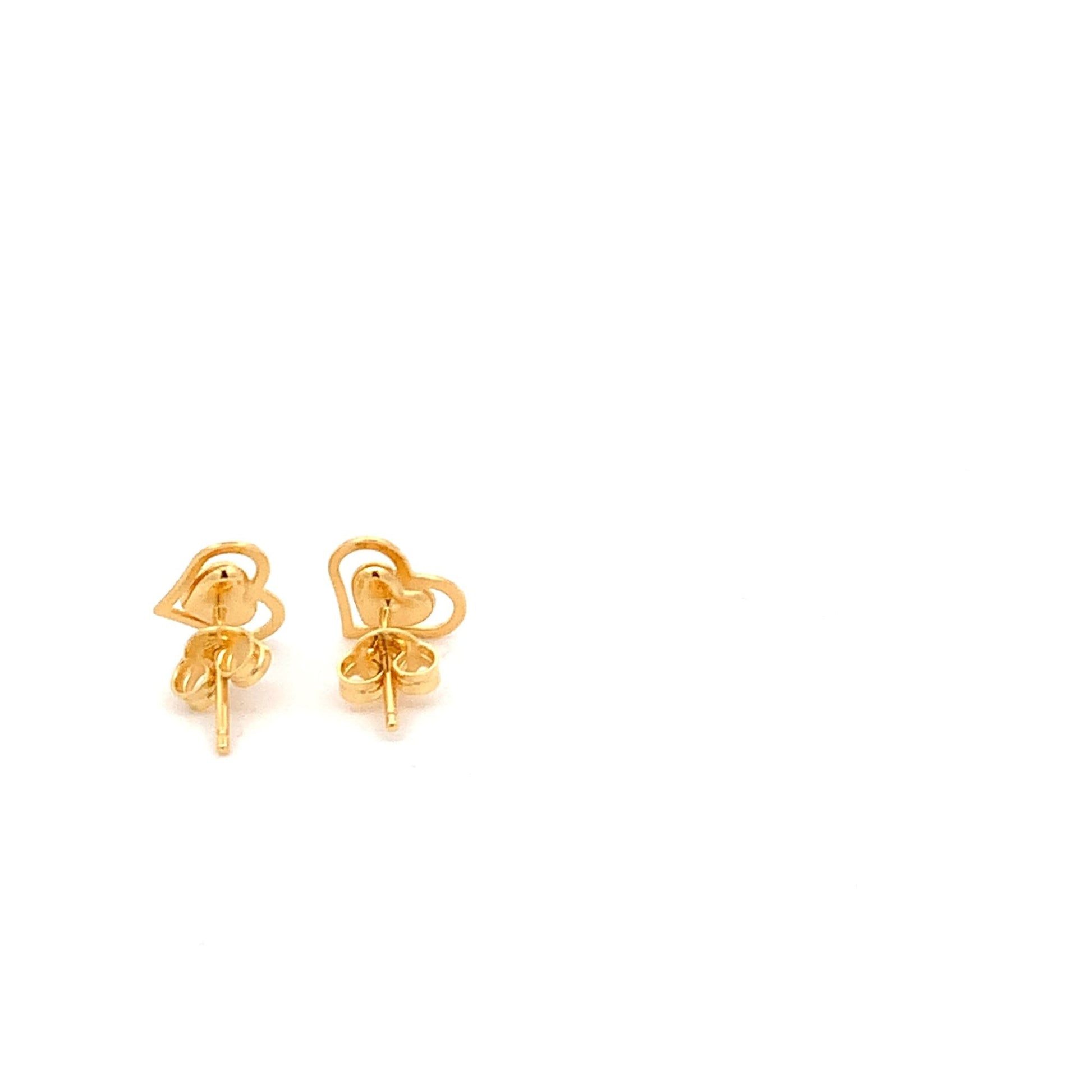 18K Yellow Gold Earrings Heart Stud 1.16 grams - Rafant