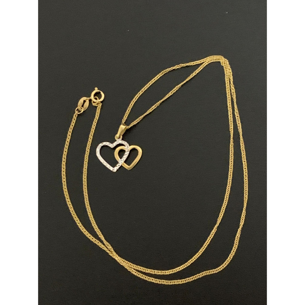 18K Gold Necklace Chain 18 inches with Double Heart Pendant 1.71 grams - Rafant