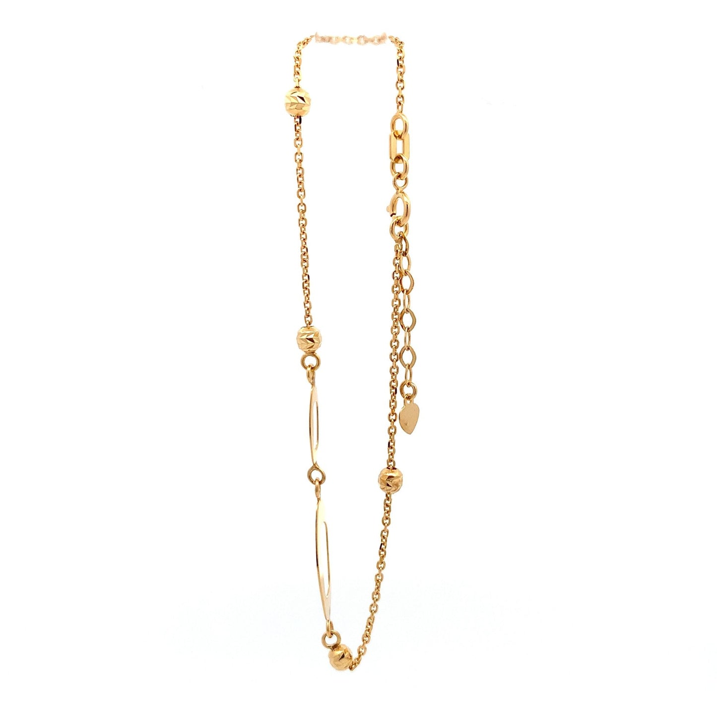 18K Gold Bracelet Oval Beads Size 7 inches plus one inch Extension Charm - Rafant