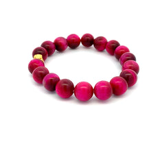 Load image into Gallery viewer, 24K Gold Money Bag Lucky Charm Bracelet Pink Tiger&#39;s Eye Gemstones 10mm - Rafant
