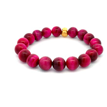 Load image into Gallery viewer, 24K Gold Money Bag Lucky Charm Bracelet Pink Tiger&#39;s Eye Gemstones 10mm - Rafant
