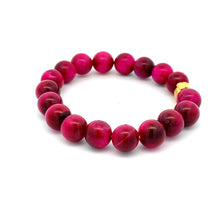 Load image into Gallery viewer, 24K Gold Money Bag Lucky Charm Bracelet Pink Tiger&#39;s Eye Gemstones 10mm - Rafant
