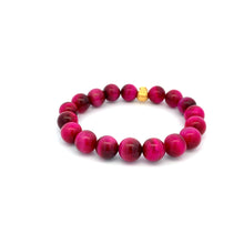 Load image into Gallery viewer, 24K Gold Money Bag Lucky Charm Bracelet Pink Tiger&#39;s Eye Gemstones 10mm - Rafant

