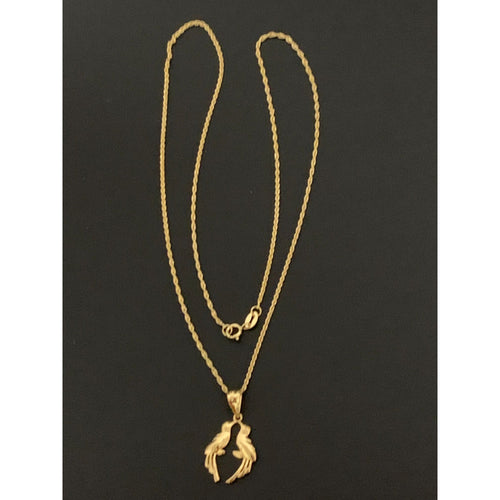 18K Gold Necklace Chain Twisted 18 inches Love Birds Pendant 2.02 grams - Rafant