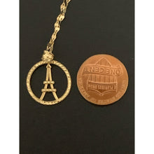 Load image into Gallery viewer, 18K Gold Necklace Chain 17.75&quot; with Round Circle Eiffel Tower Pendant - Rafant

