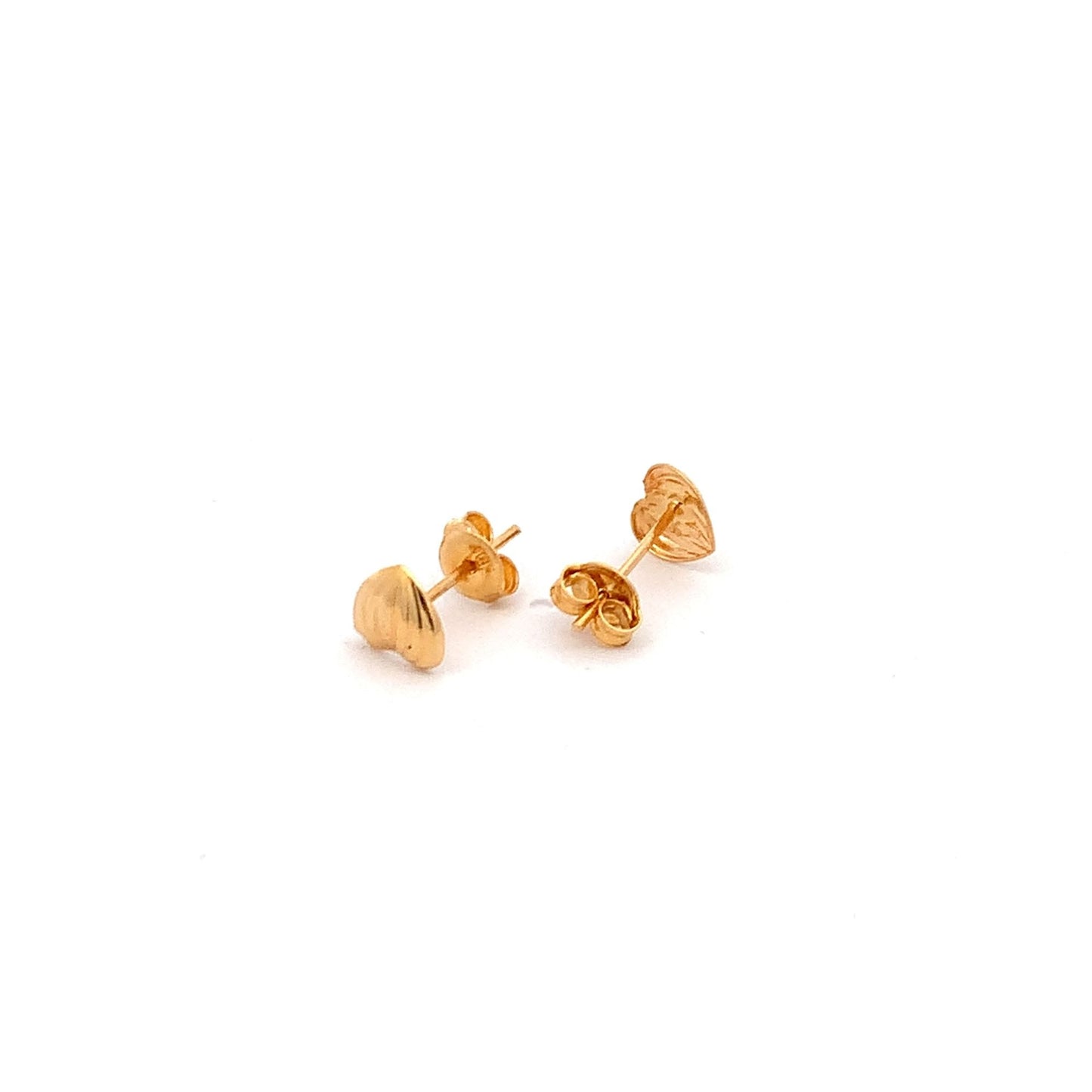 18K Gold Earrings Heart Stud Tiny 0.98 grams - Rafant