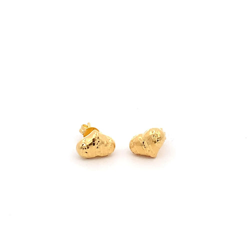 18K Yellow Gold Earrings Heart Stud 1.37 grams - Rafant